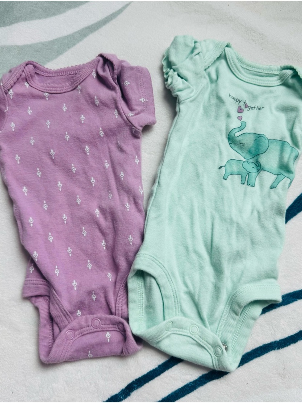 Carter's Mint Green Elephant & Lavender Floral Baby Bodysuits - 2 Pack